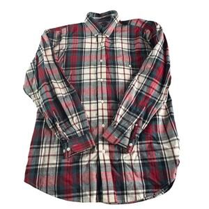 Larro Shirts Men's XL Long Sleeve Green Red Plaid Button Shirt Cowboy Cotton